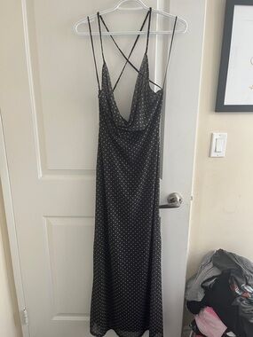 Zara Brown Polka-Dot Backless Slip Dress